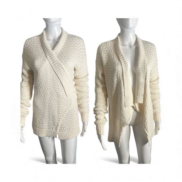Loft Chunky Knit Cardigan Women's Large Shawl Collar Lagenlook Cream Cottagecore - Picture 1 of 11